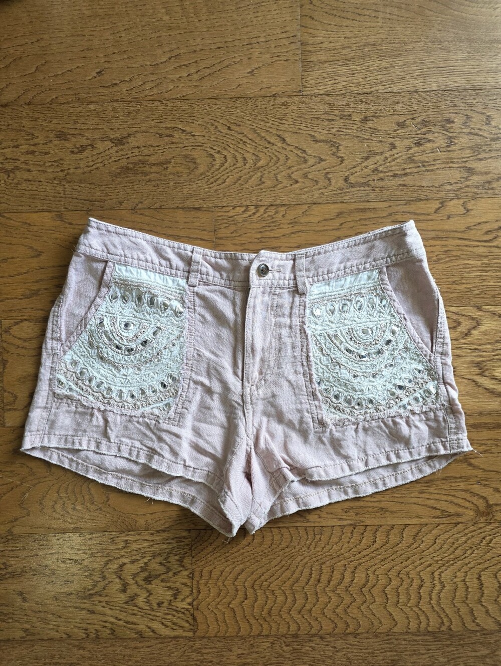 Free People Shorts Pale Pink Distressed Embellished Boho Size 4
